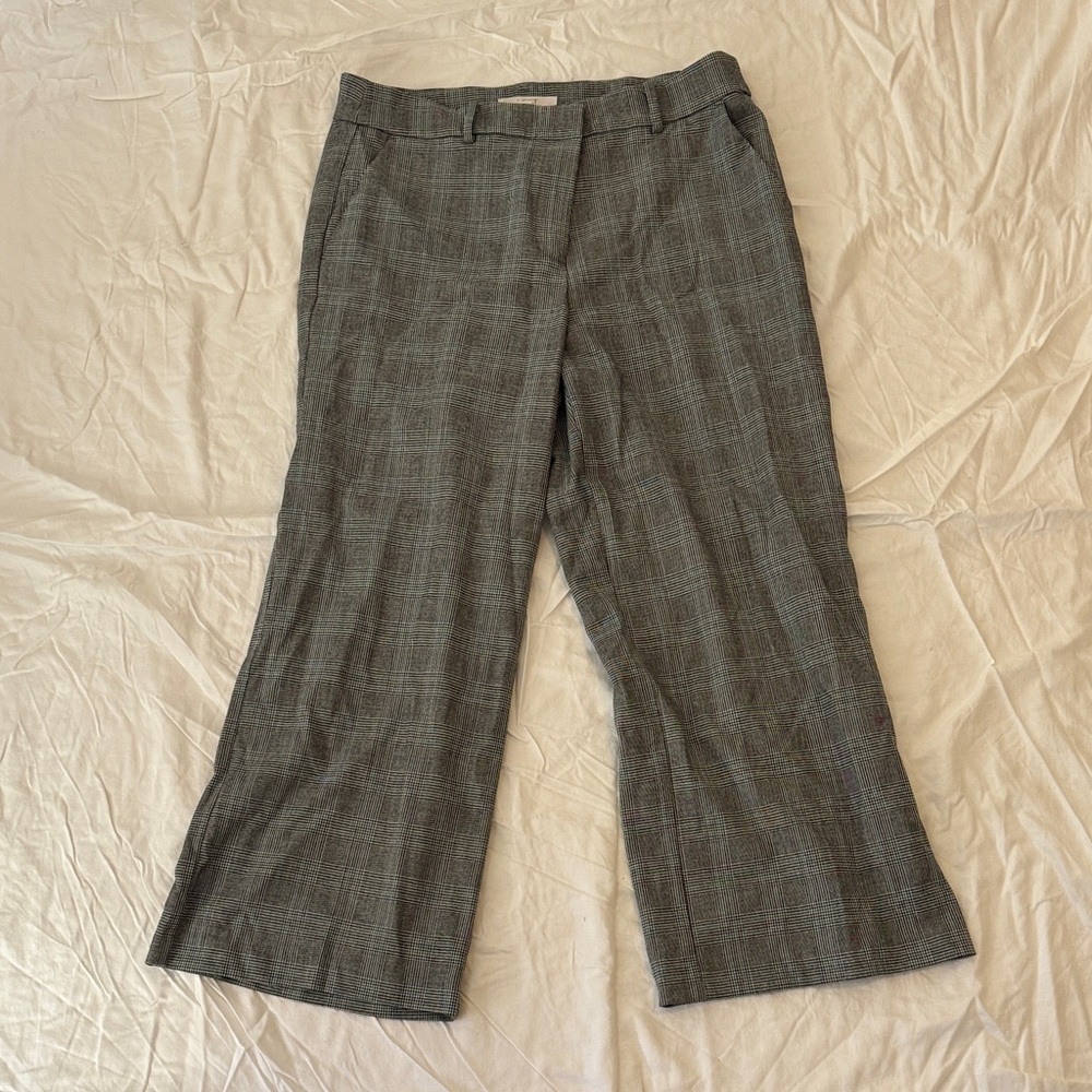 LOFT Black and White and Green Plaid Pants